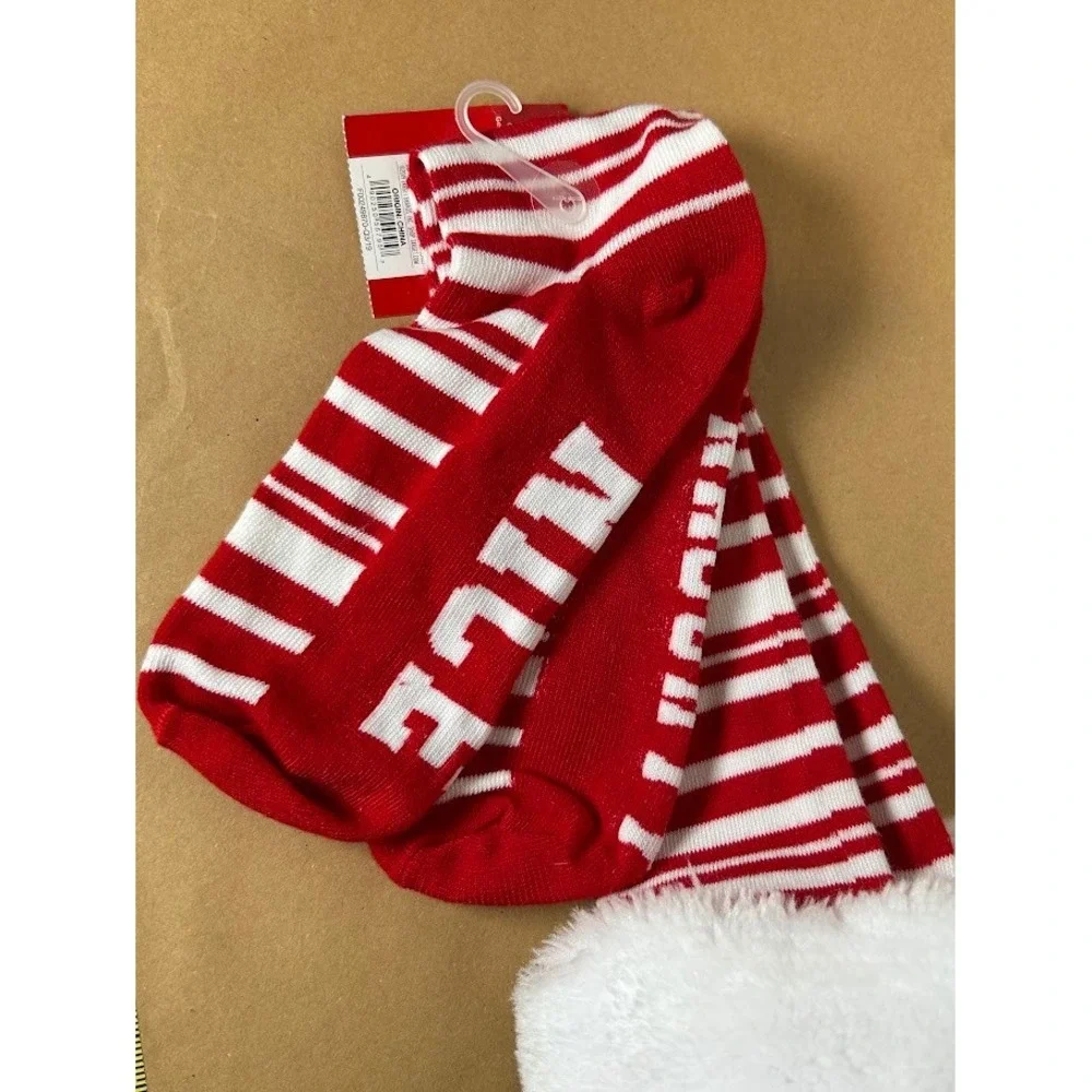 Wondershop Target Red White Striped Knee High Socks Faux Fur Trim Nice Naughty